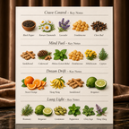 BRYTH aroma notes chart showing floral, citrus, herbal and woody notes across four blends for varied sensory rituals.